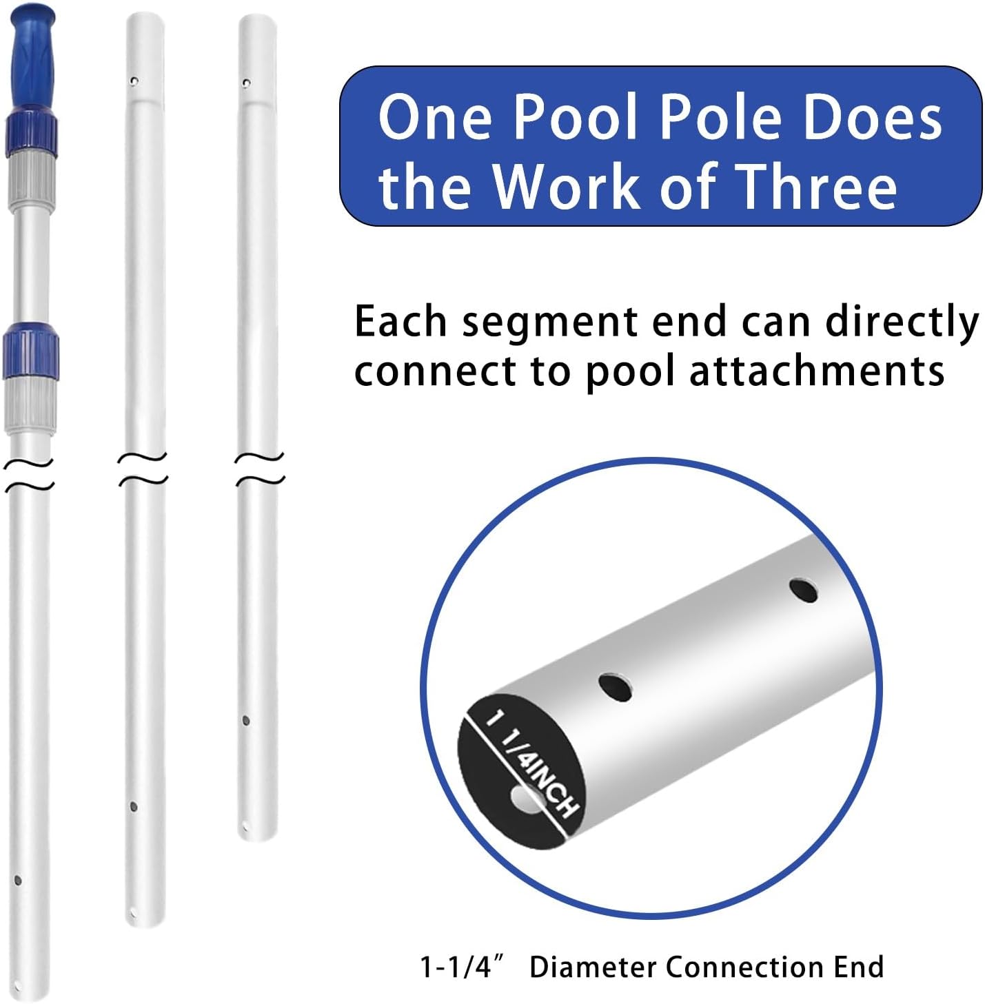 15 FT Telescopic Pool Pole - Adjustable 3 Piece Aluminum Pool Skimmer Pole for Pool Cleaning Skimmer Nets Vacuum