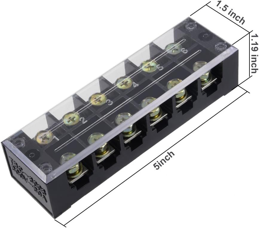 uxcell 6 Positions Double Rows 600V 60A Terminal Block Strip TBC-6006