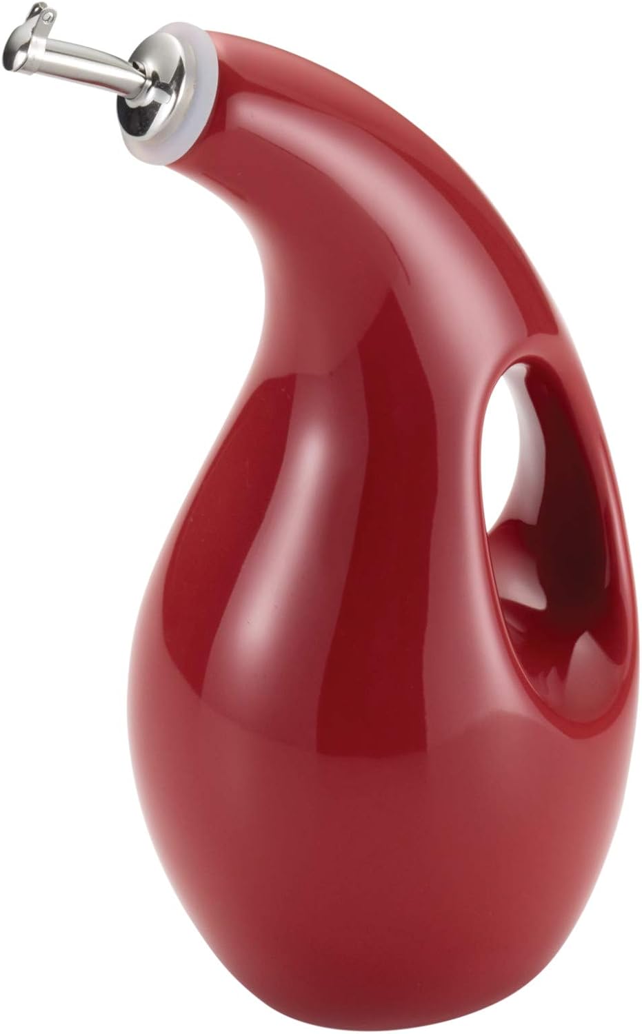 Solid Glaze Ceramics EVOO Olive Oil Bottle Dispenser with Spout - 24 Ounce, Red