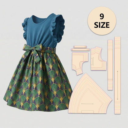 Fleur Dress 9 size(6M - 10Y)sewing patterns, Multi-Size 1:1 Scale Durable Kraft Paper Template, Beginner-Friendly