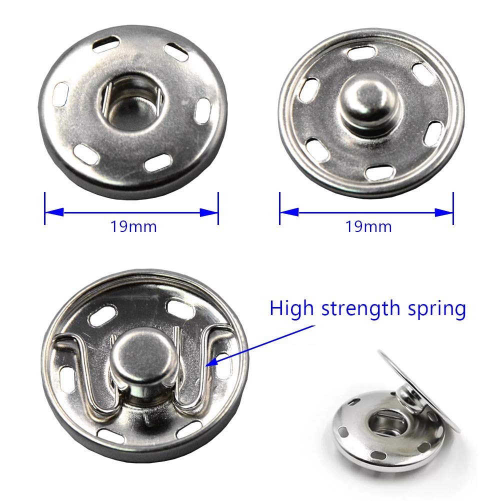 50 Sets Sew-on Snap Buttons, Silver