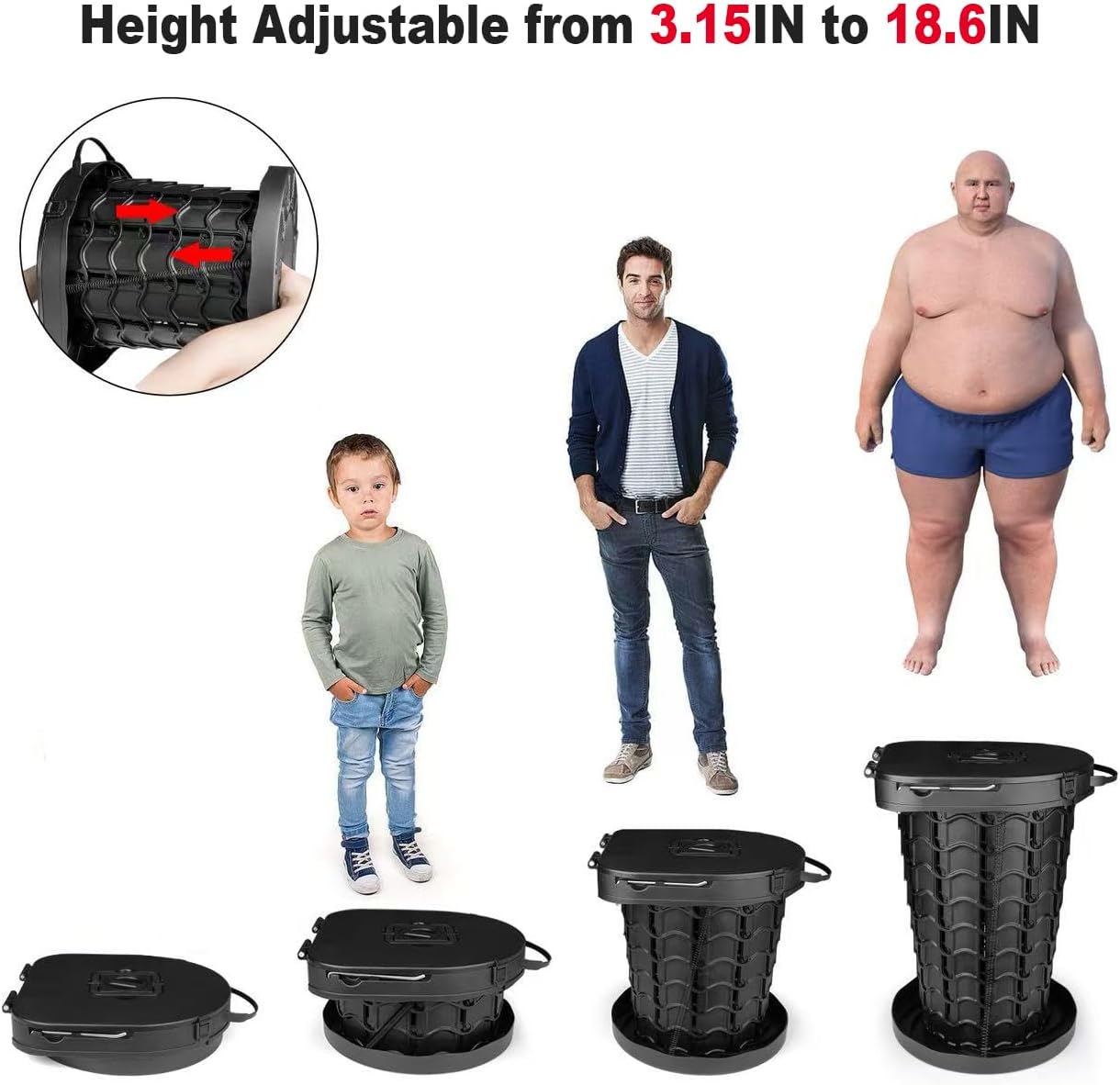 XXL Portable camping Toilet, Foldable and Height Adjustable, Load Capacity 500lbs, with Carrying Handle, Perfect for