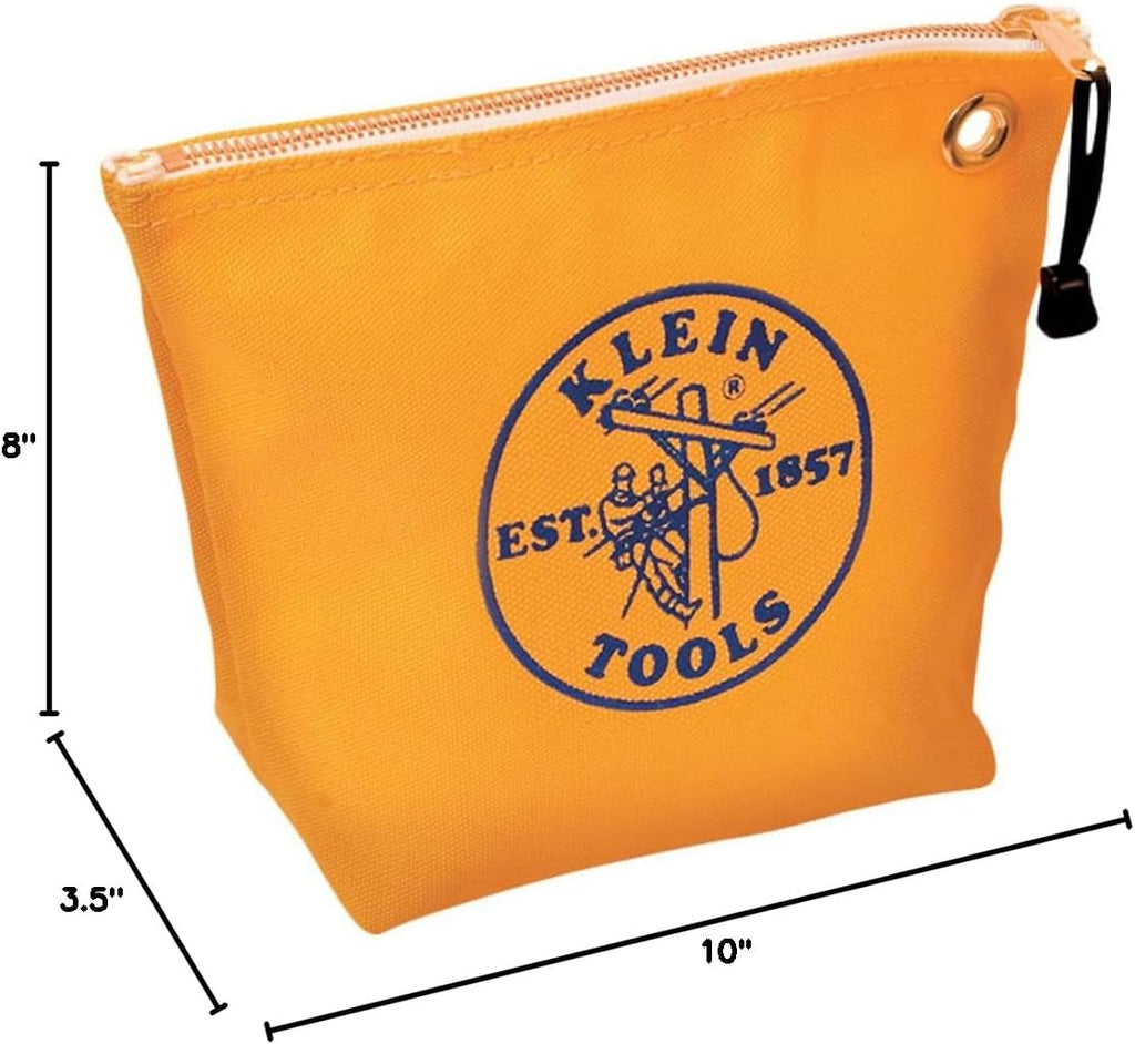 Klein Tools 5539YEL Zipper Bag, Canvas Tool Pouch is 10-Inch Consumables Bag for Storing Parts, Brass Grommet for