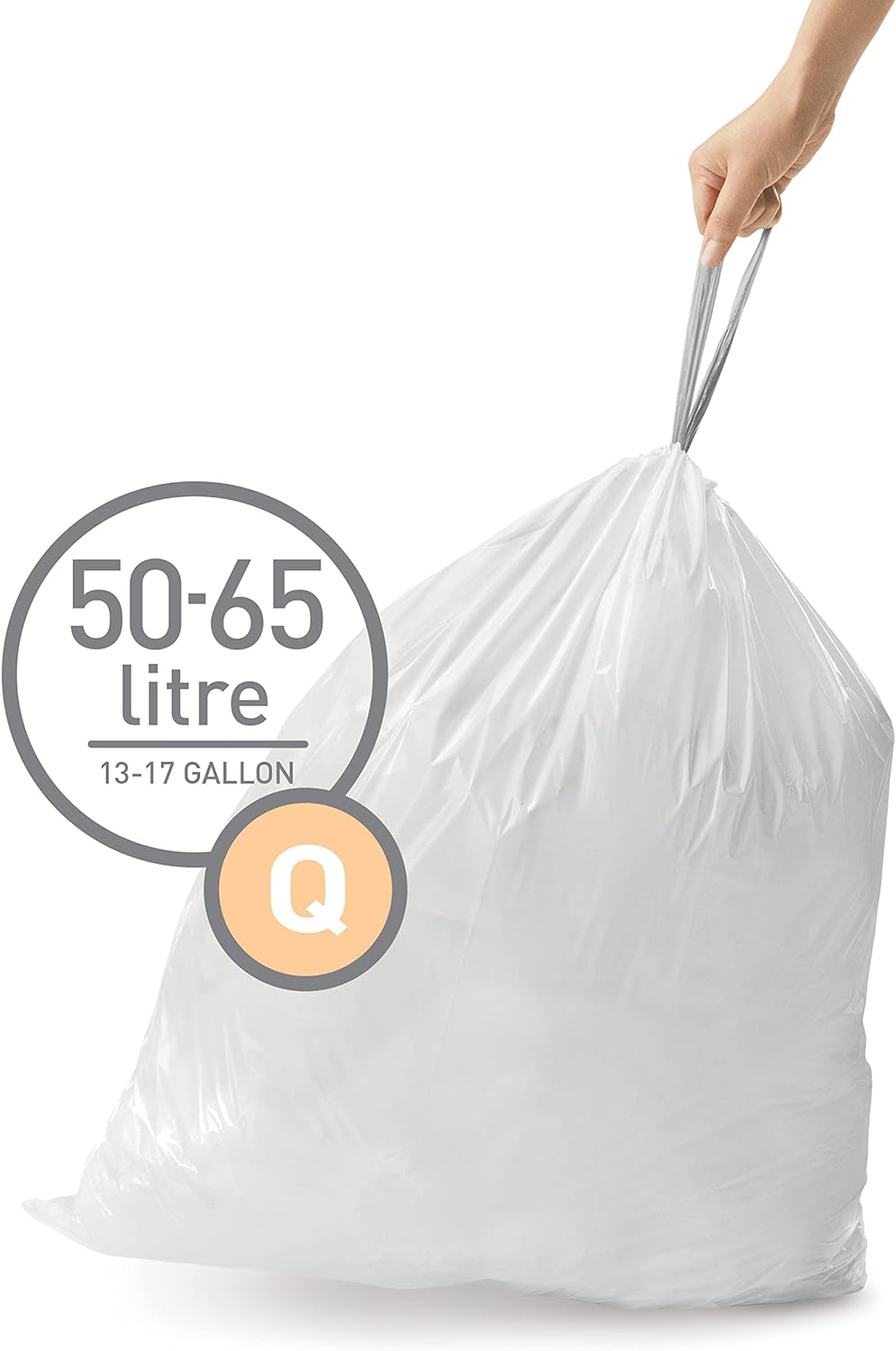 Code Q 60 Count Custom Fit Liners, Drawstring Kitchen Trash Bags, One-by-One Mess-Free Dispense, Extra Thick & Double