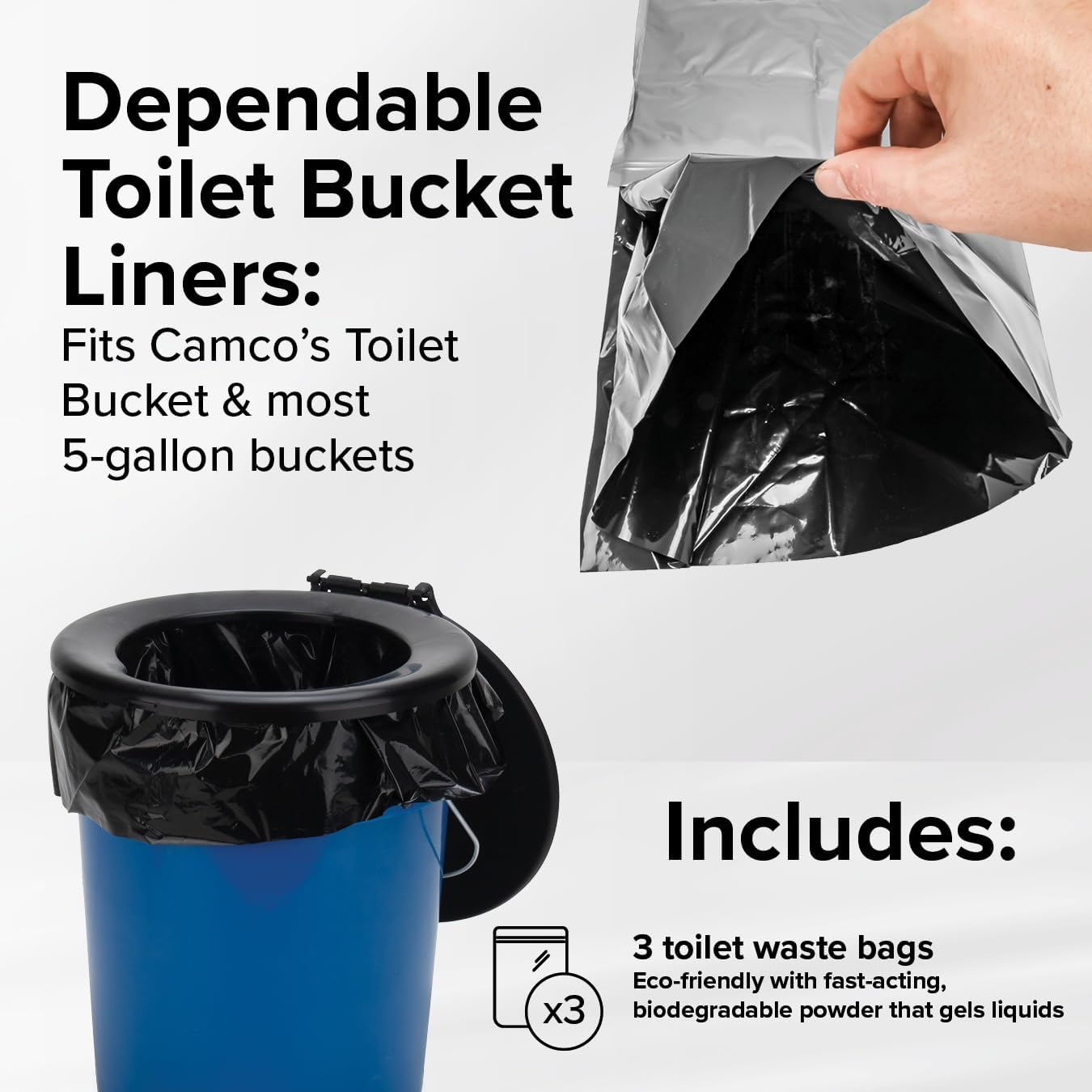 Toilet Waste Bags - Durable Double Bag Design is Leak-Proof - Inner Bag Gels Any Liquid - Great for Camping, Hiking