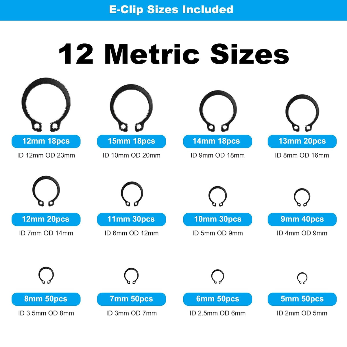 840Pcs C Clips & E Clips Assortment Kit, External Retaining Snap Rings