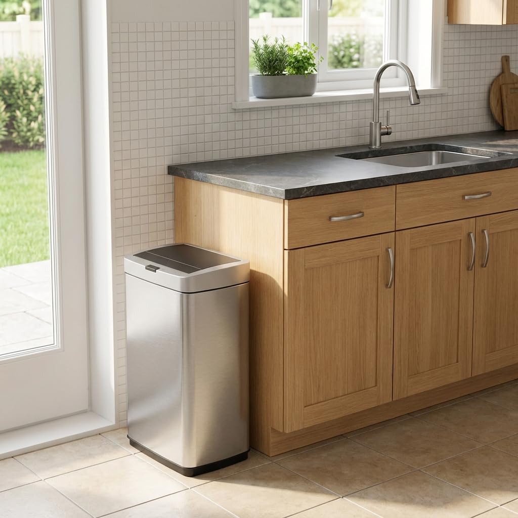 13.2 Gallon Trash Can with Lid Motion Sensor, 50 Litre Brushed Stainless Steel Kitchen Trash Can Automatic with 10