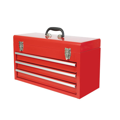 Portable Metal Tool Box with 3 Drawers, 20.5-Inch Steel Tool Chest with Top Storage, Ball Bearing Slides, Dual Latch