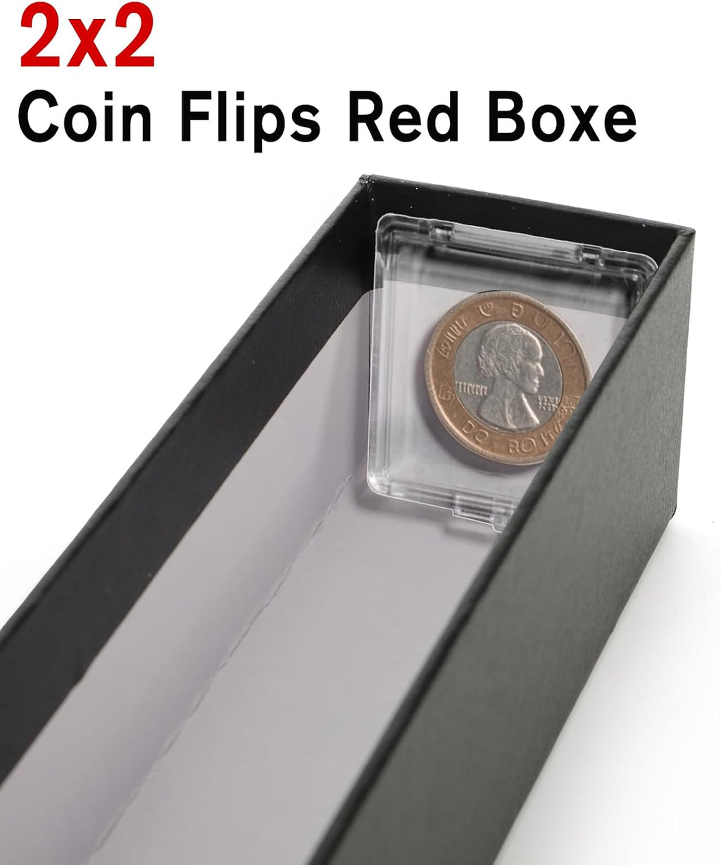 10 Pack Coins Holders for Collectors, Cardboard 2x2 Inch Coin Flip Boxes, Single Row Coins Snap Protection Cases for