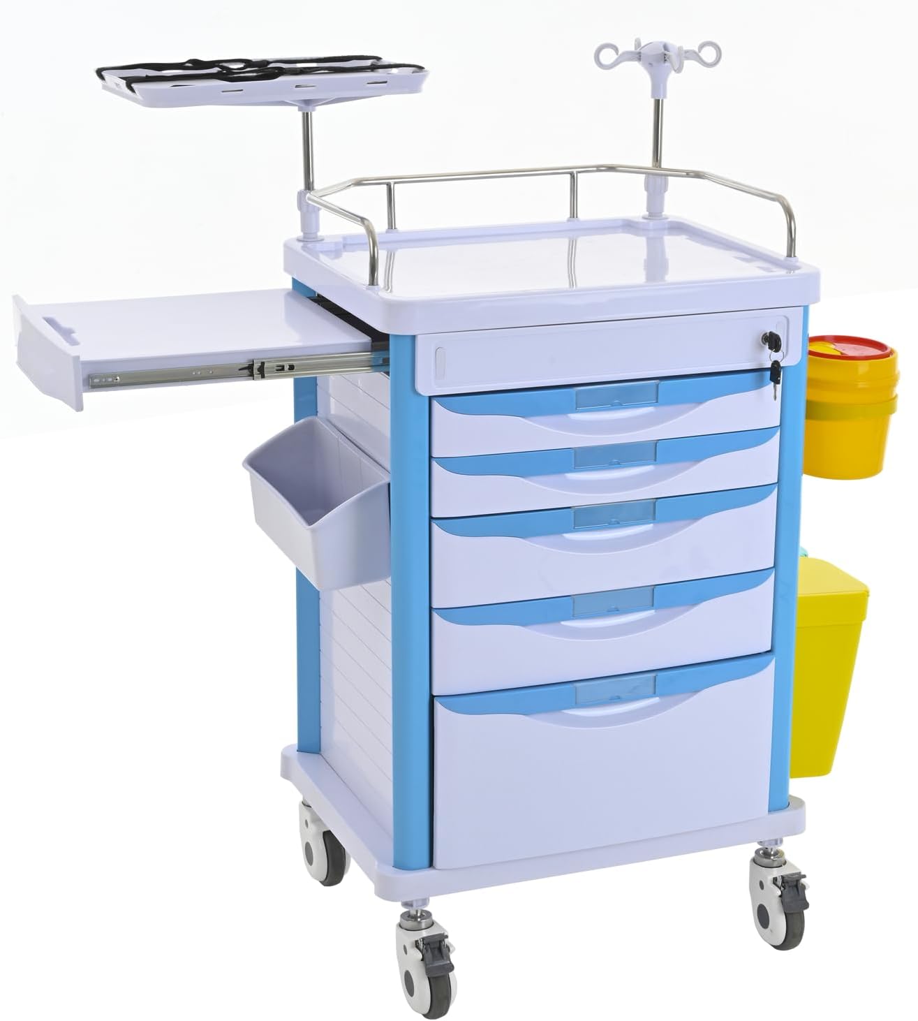 Medical Rolling Storage Crash Cart with Wheels & Drawers, Mobile Medical Cart with 5-Drawer, Medical Rolling Cart for