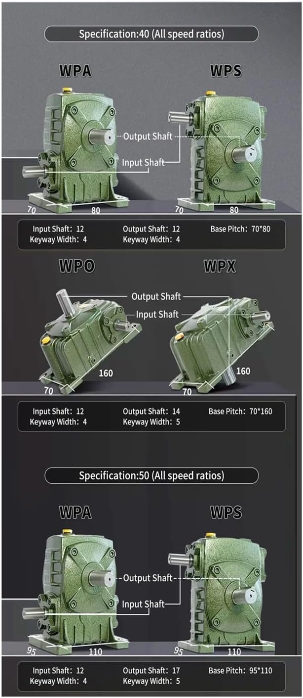 WPA WPS WPO WPX40 50 60 70 80 100 Gearbox Iron Shell Worm Gear Reducer Small Motor Transmission Gears Reduction Box(15-1,WPS80)