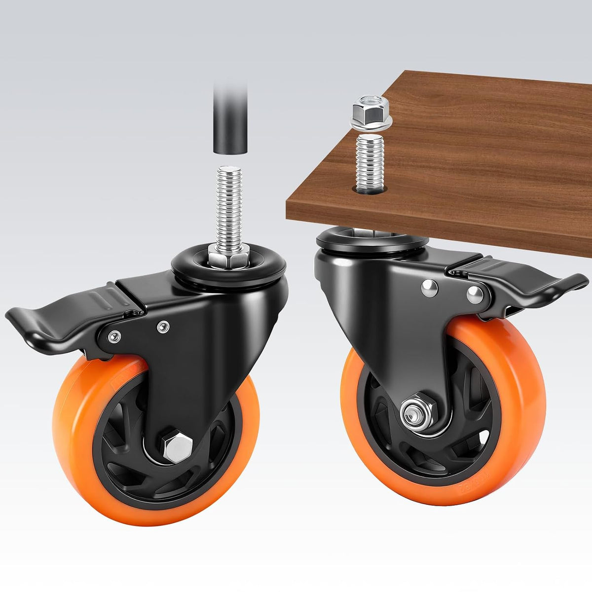 4 Inch Caster Wheels,Threaded Stem Casters Set of 4 Heavy Duty with Brake