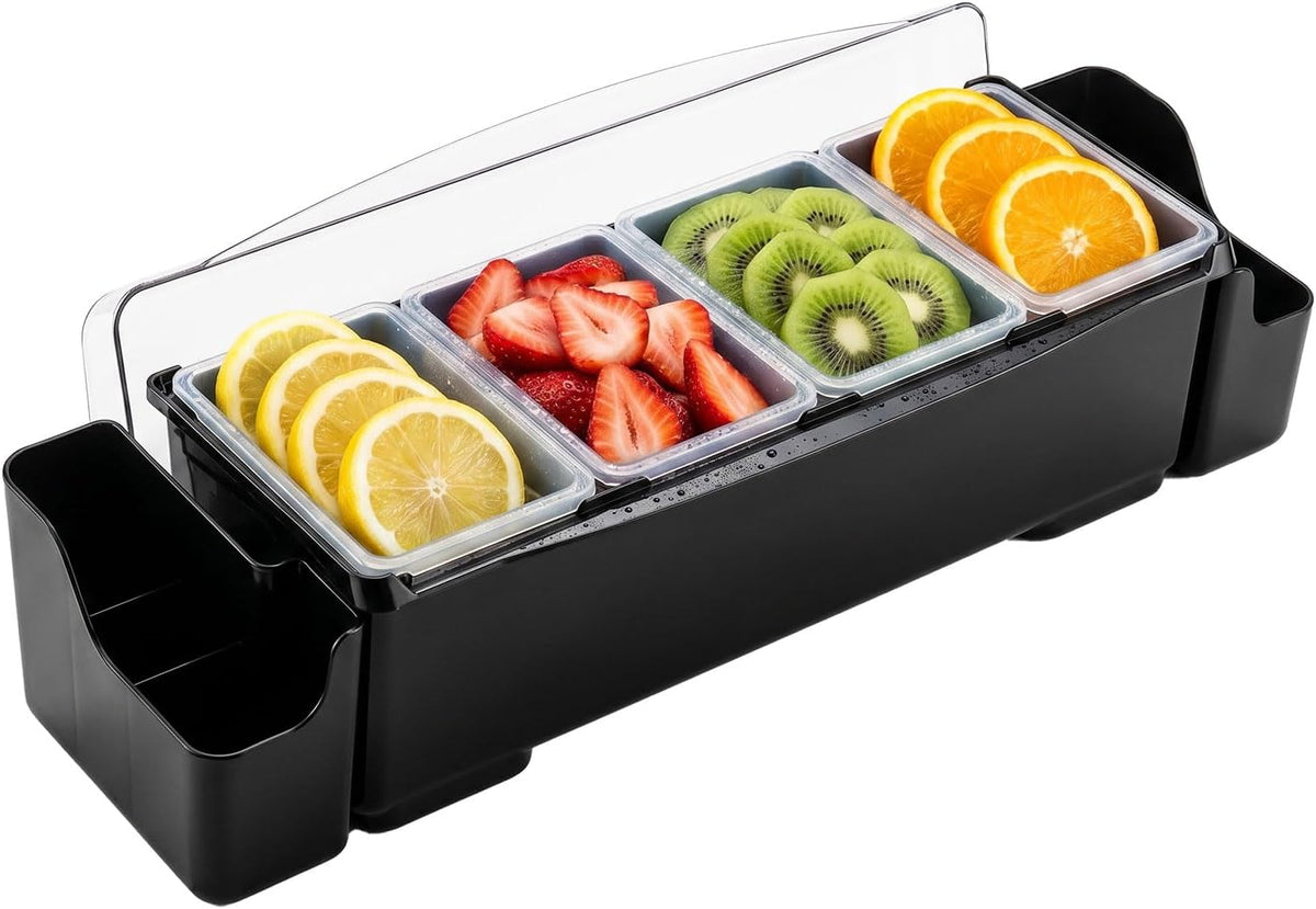 Ice Chilled Condiment Caddy with 4 Removable Trays and Lids