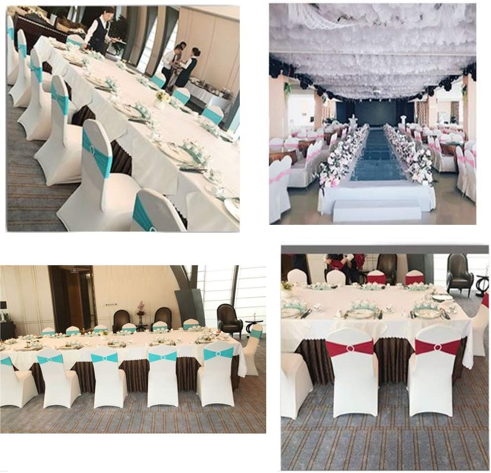 Pack of 50 Stretch Baby Blue Chair Sashes for Wedding, Elastic Chair Bands with Buckle Slider, Spandex Chairs Bows