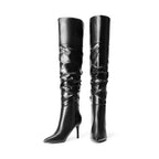 Women High Stilettos Heels Over The Knee Boots,Black-Pu,9.5