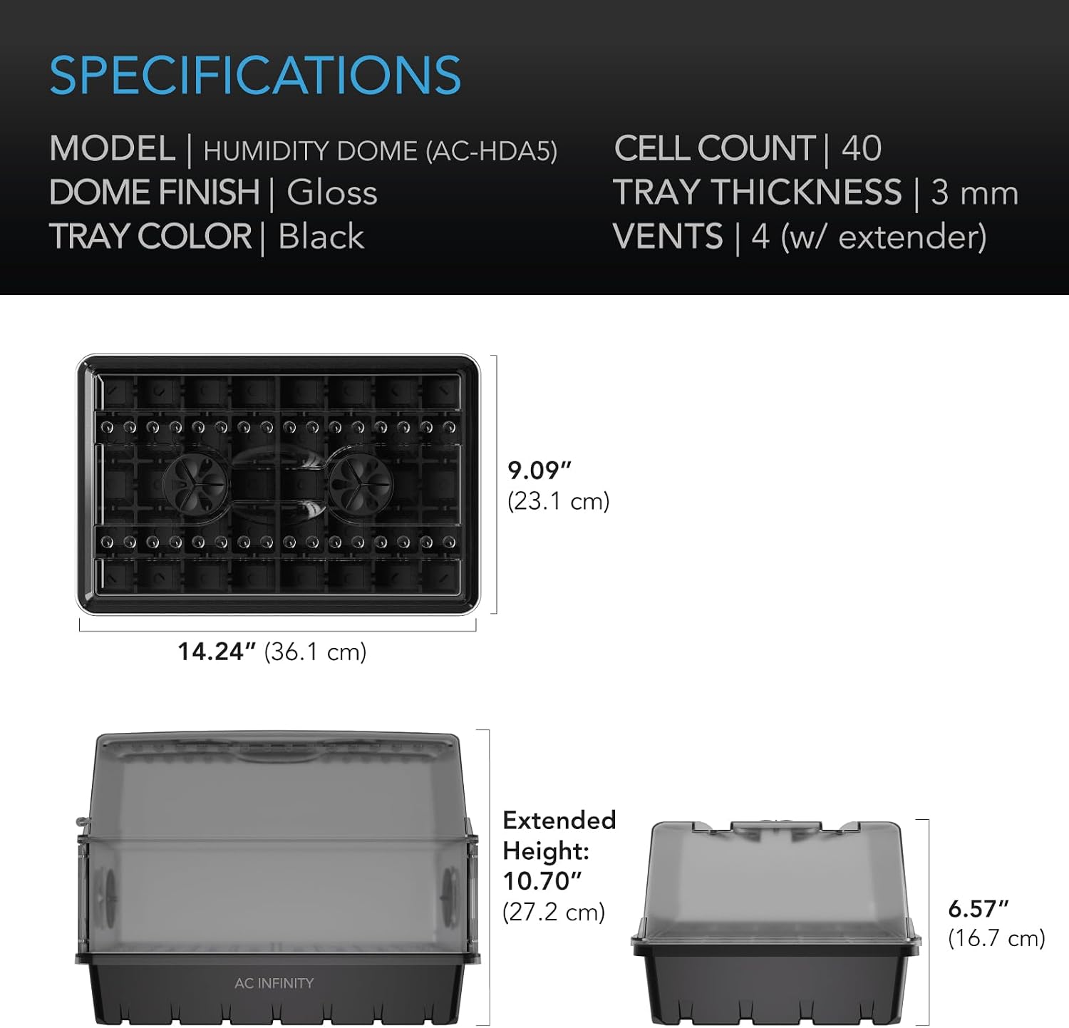 Humidity Dome, Heavy-Duty Germination Kit. | 3 mm Thickest Dome, Drip Tray, 5x8 Seedling Tray, Vented Height