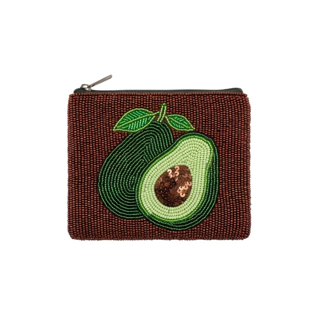 Beaded Coin Purse Change Zipper Pouch Wallet Avocado Design