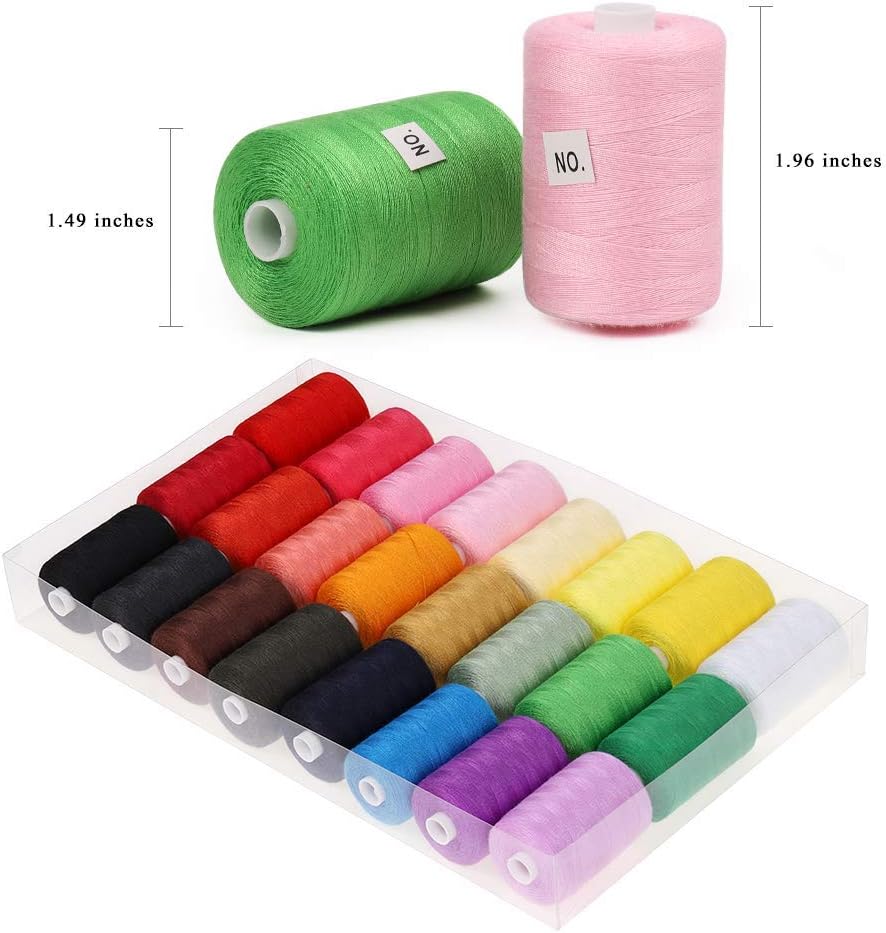 24 PCS Sewing Thread Kit, 24 Colors Sewing Machine Thread Spool | 1000 Yards Each Spool, Polyester Thread Assortment