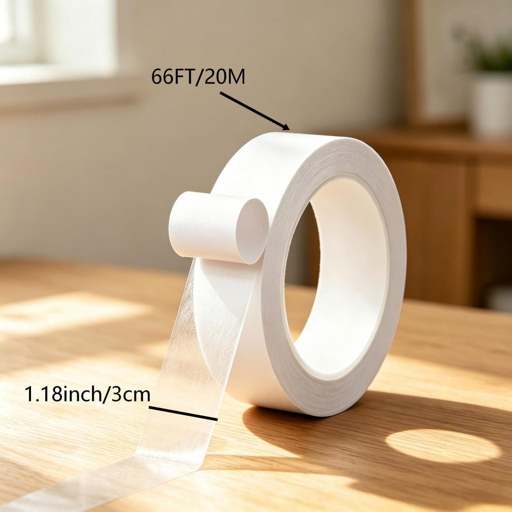 PET Ultra-Thin Clear Double Sided Tape 1.18-Inch x 66 Feet Strong Stick