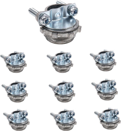 10-Pack ½" Wire Clamps - Steel Clamp Type Cable Connectors - Metallic Conduit Cable Clamp Connectors for Secure