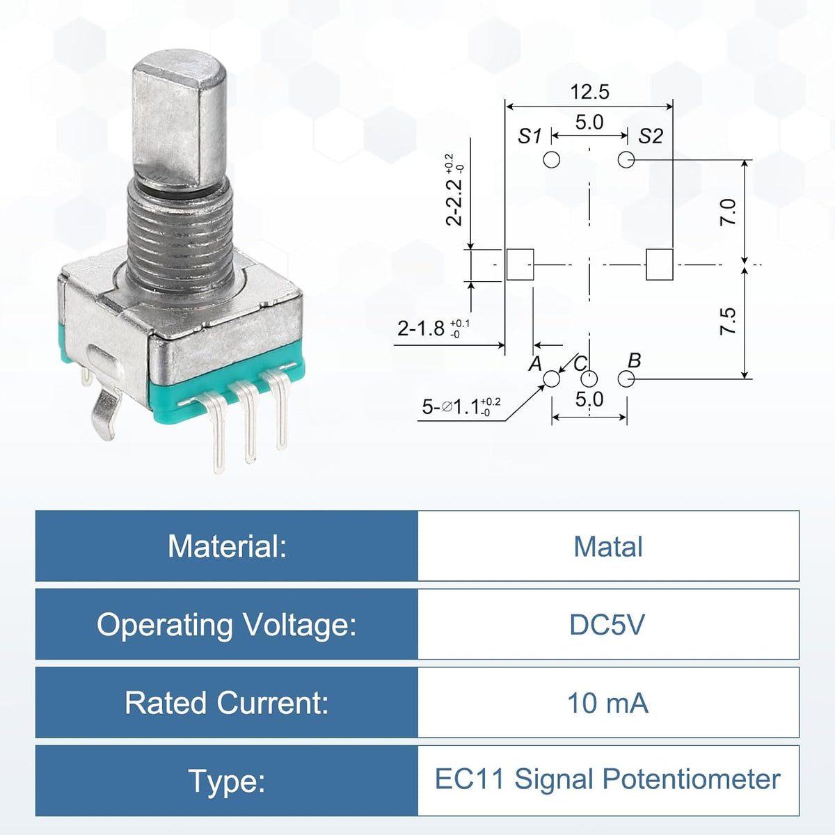 MECCANIXITY 20Pack EC11 Rotary Encoder Code Switch 15mm Half Shaft Green