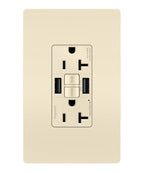 Legrand Radiant 20 Amp TR GFCI Outlet USB Type A Light Almond 1 Pack