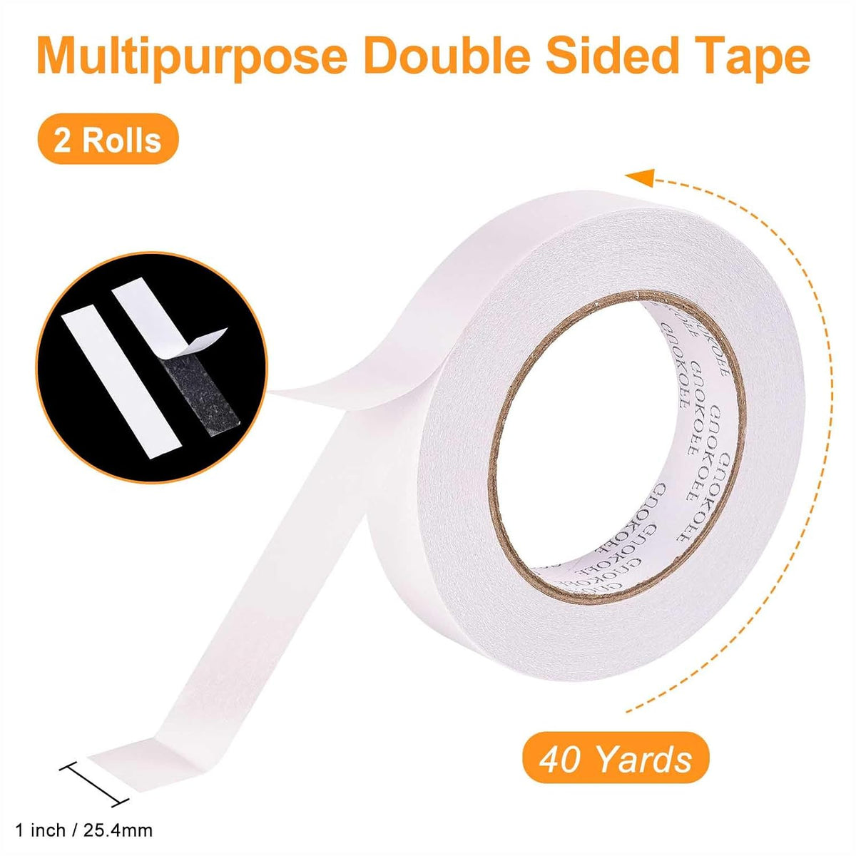 Double Sided Tape 1 Inch x 40 Yards - 2 Rolls