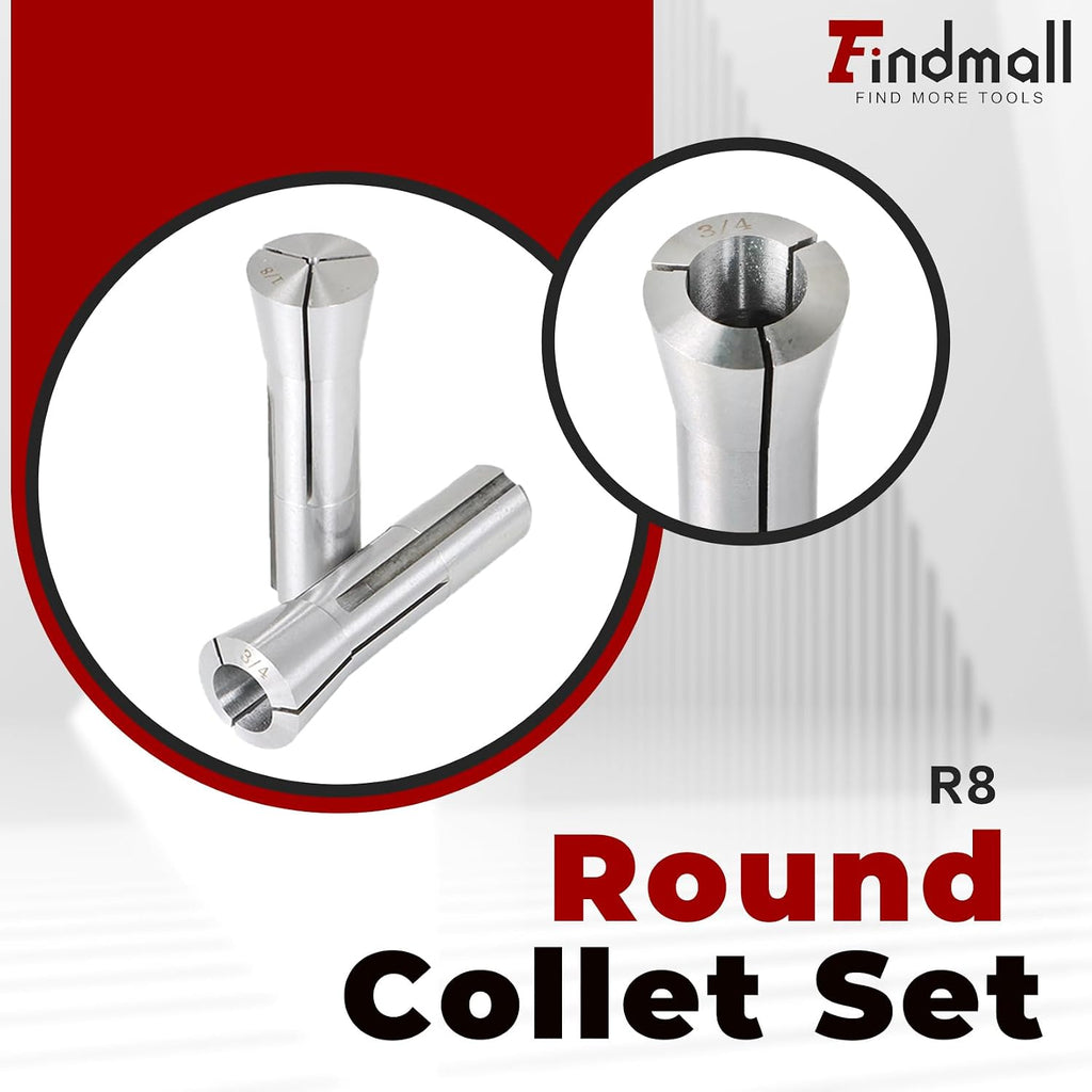 findmall 1/8-3/4 Inch R8 Round Collet Set 6Pcs Spring Collet Set