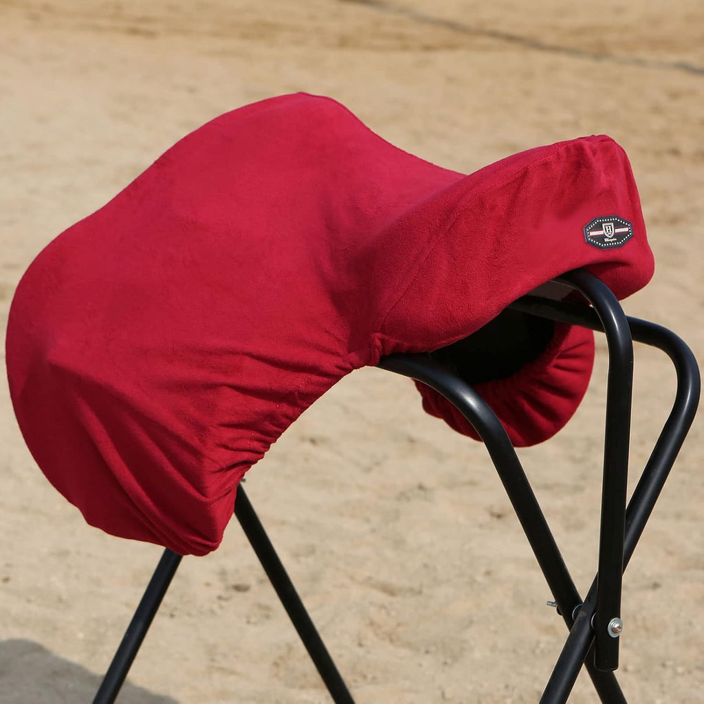 Fleece Saddle Cover for GP/Close Contact Saddles, Dust Protection, Machine Washable, Elastic Fit - Red