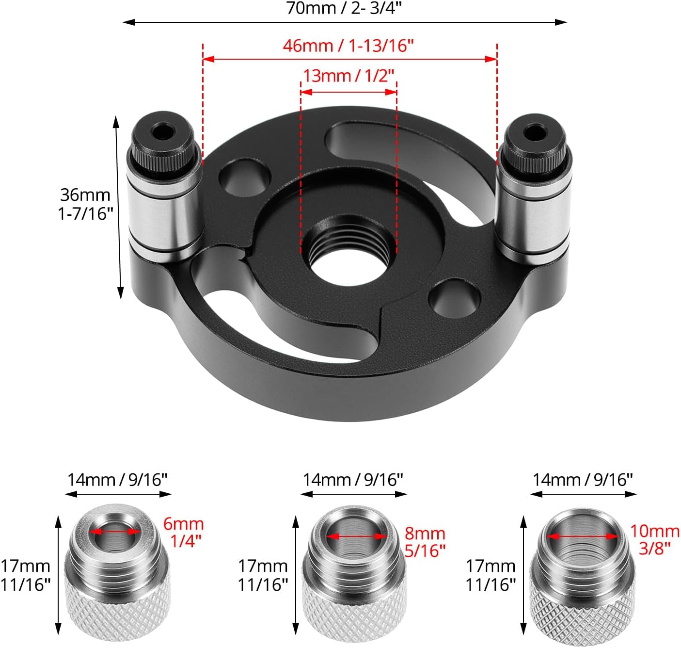 Self-Centering Doweling Jig, Straight Hole Guide for Precise Woodworking, with 6mm, 8mm, 10mm Bushings, Hole Puncher