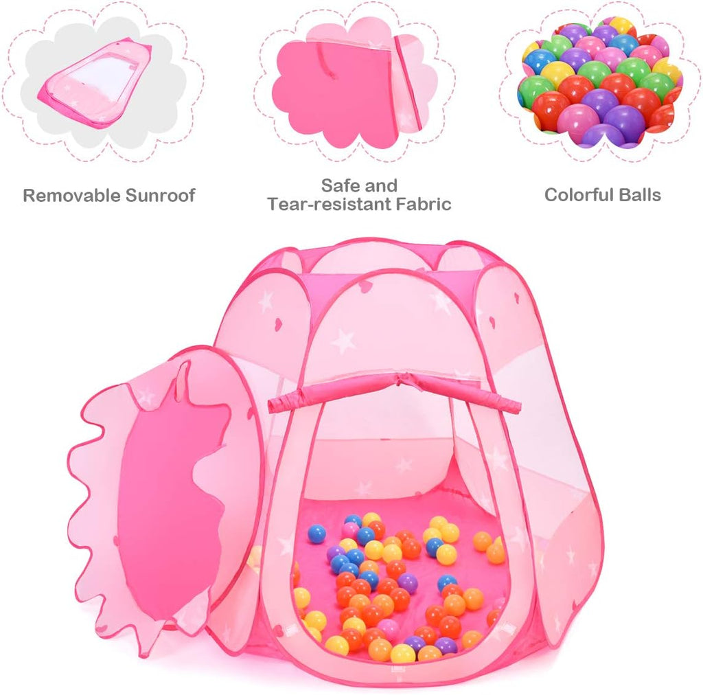 Princess Pop Up Tent w/ 100 Balls Included, Foldable Portable Children Play Tent with Carrying Bag, Indoor Outdoor