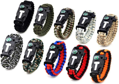 MQQC Kissmi 10 Pack Paracord Bracelet Survival Gear with Compass, Fire Starter, Whistle and Emergency Knife,Best