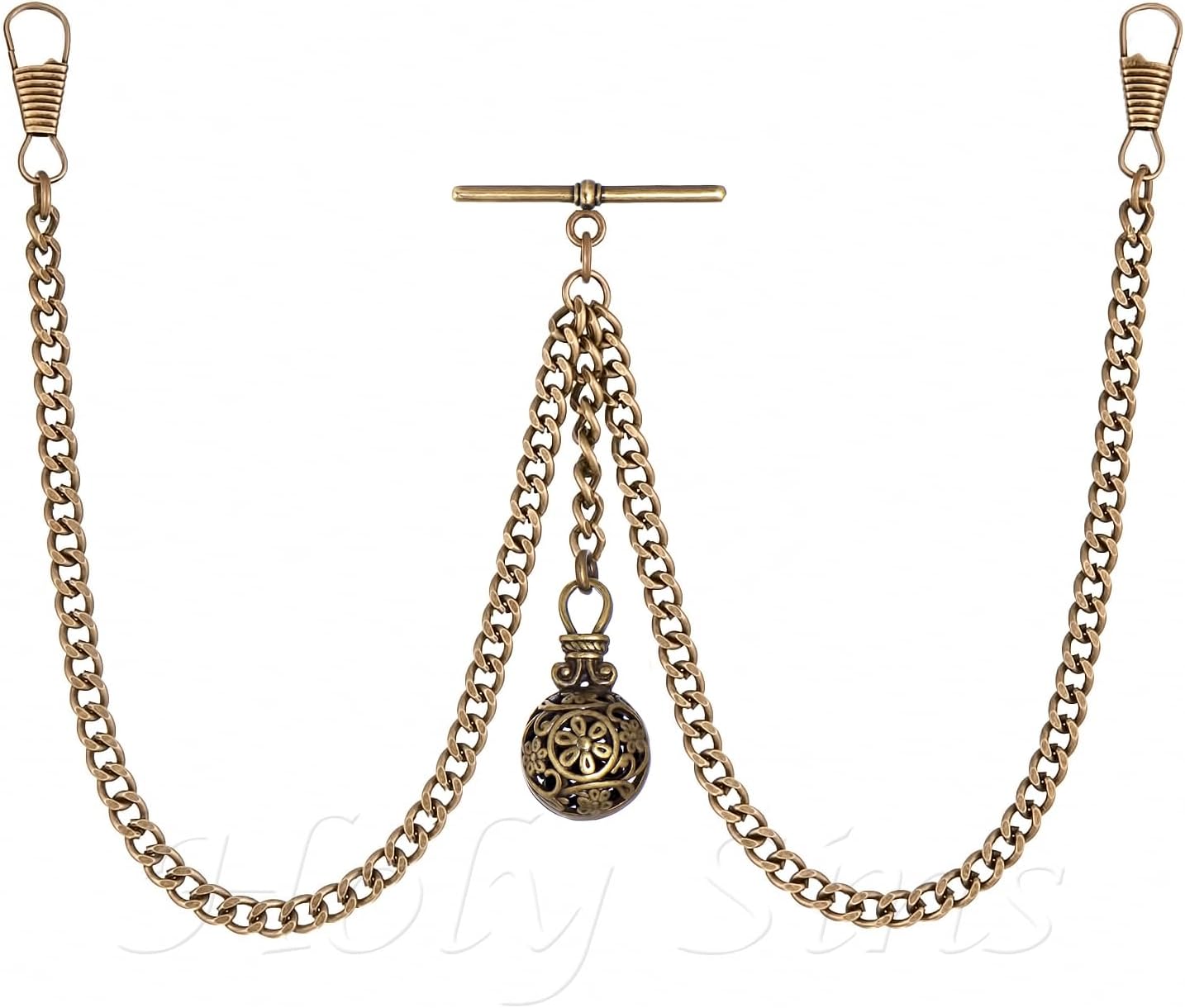Made in The UK Bronze Colour Double Albert Pocket Watch Chain with Hollow Pendant