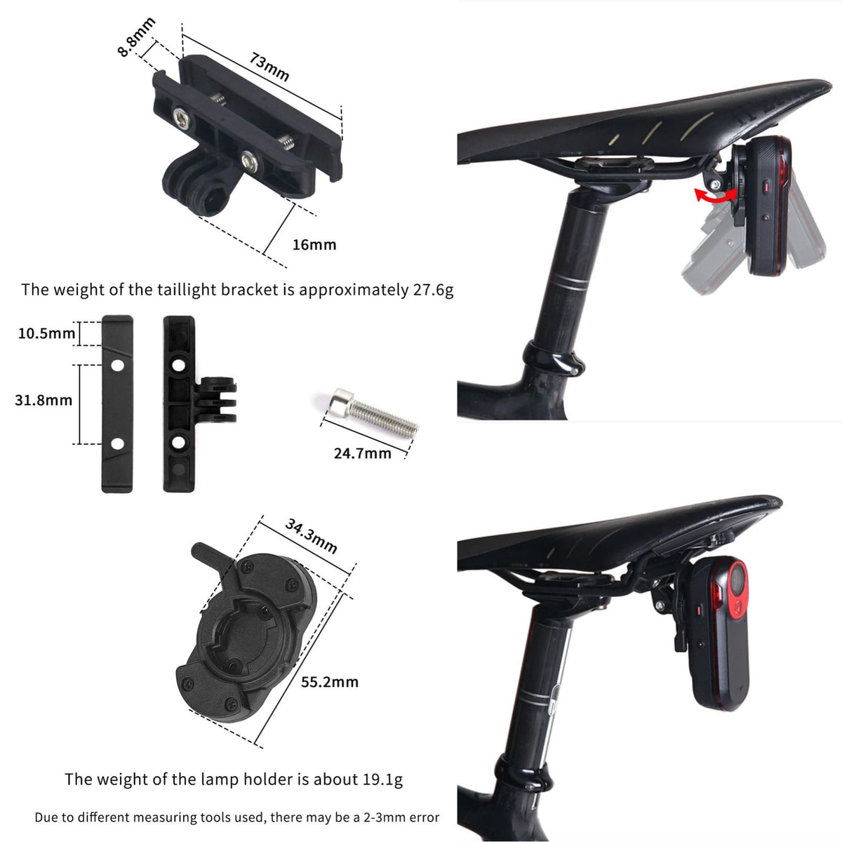 Bike Taillight Saddle Mount Bracket, Black