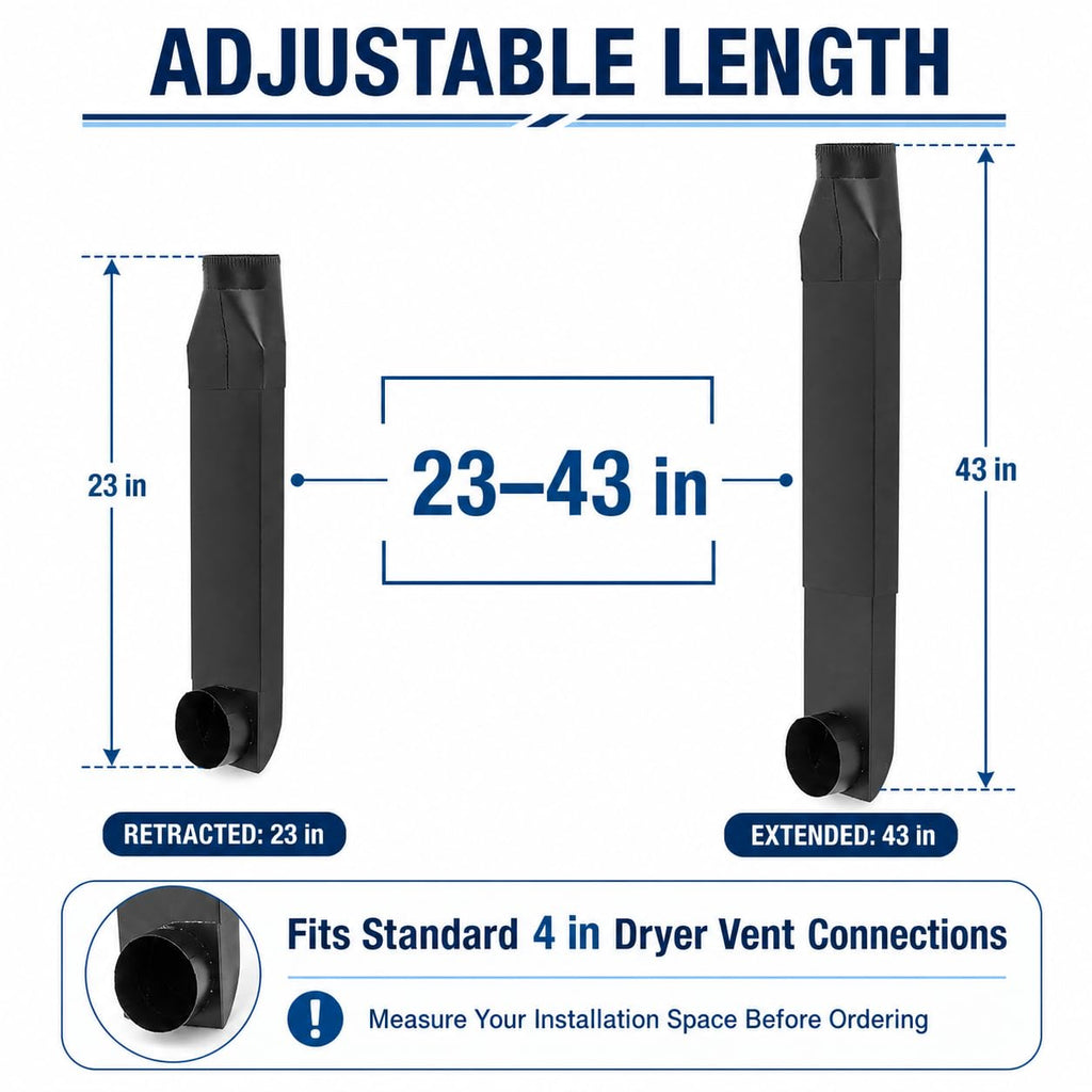 Adjustable Flat Dryer Vent Duct, 23–43 Inch Periscope for Offset Wall Vents