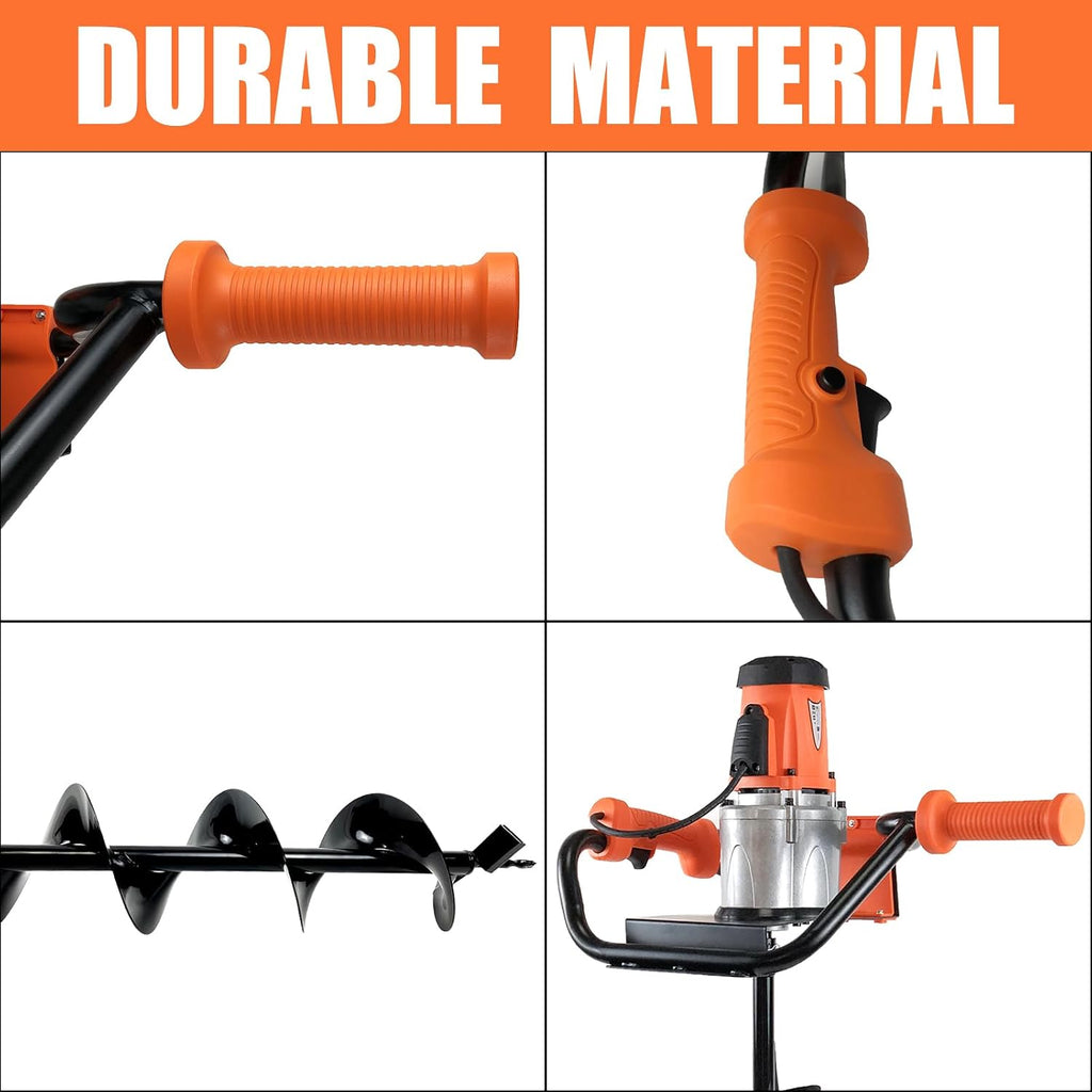 1500W Electric Post Hole Digger 6" & 4" Bits, No Bag, Orange | 110V, 1500W Motor, 200RPM, 90ft-lb, Anti-Vibration
