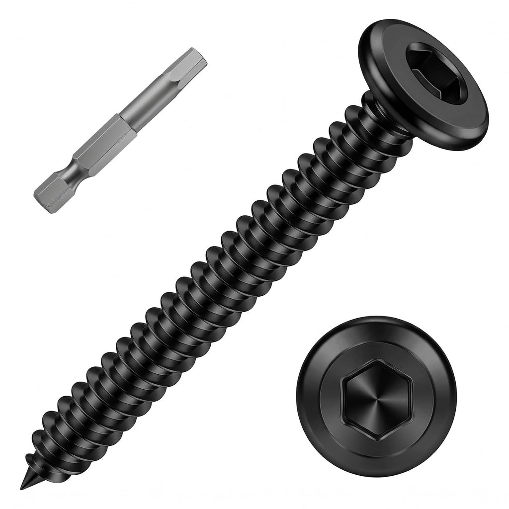 M4 x 20mm Self Tapping Screws, Flat Head Socket Cap, Black, 100 PCS