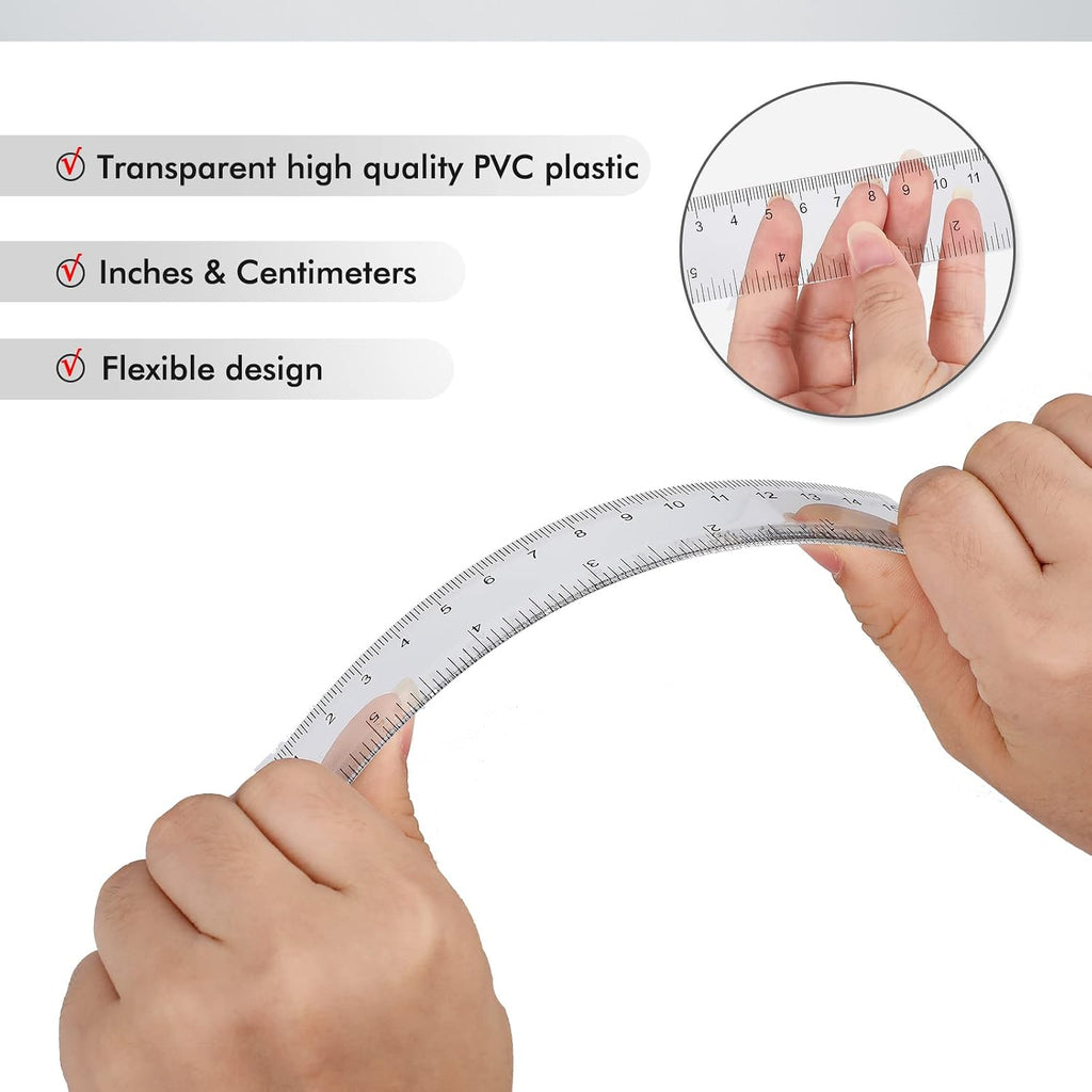 3 Pcs Plastic Ruler 6 Inch Protractor Drawing Compass Set, Student Geometry Math Transparent Measuring Tools for Home