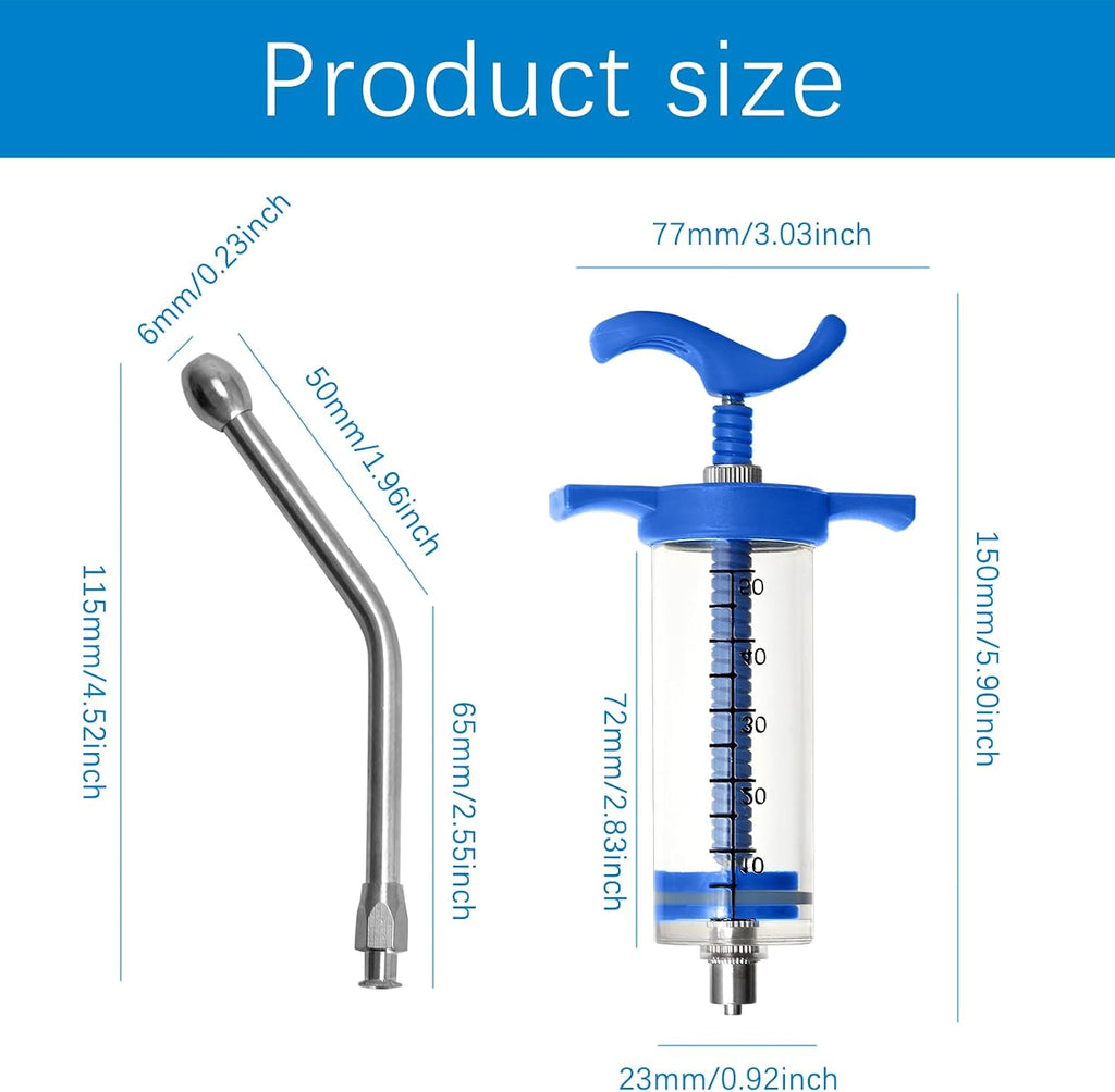 50ml Drenching/Feeding Syringes,with 1 Adjustable Dosage Nozzle,Reusable Feeding Syringe for