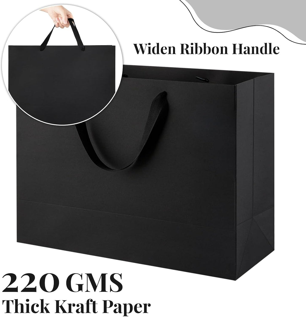 Extra Large Black Gift Bags, 12-Count, 16x6x12 Inch