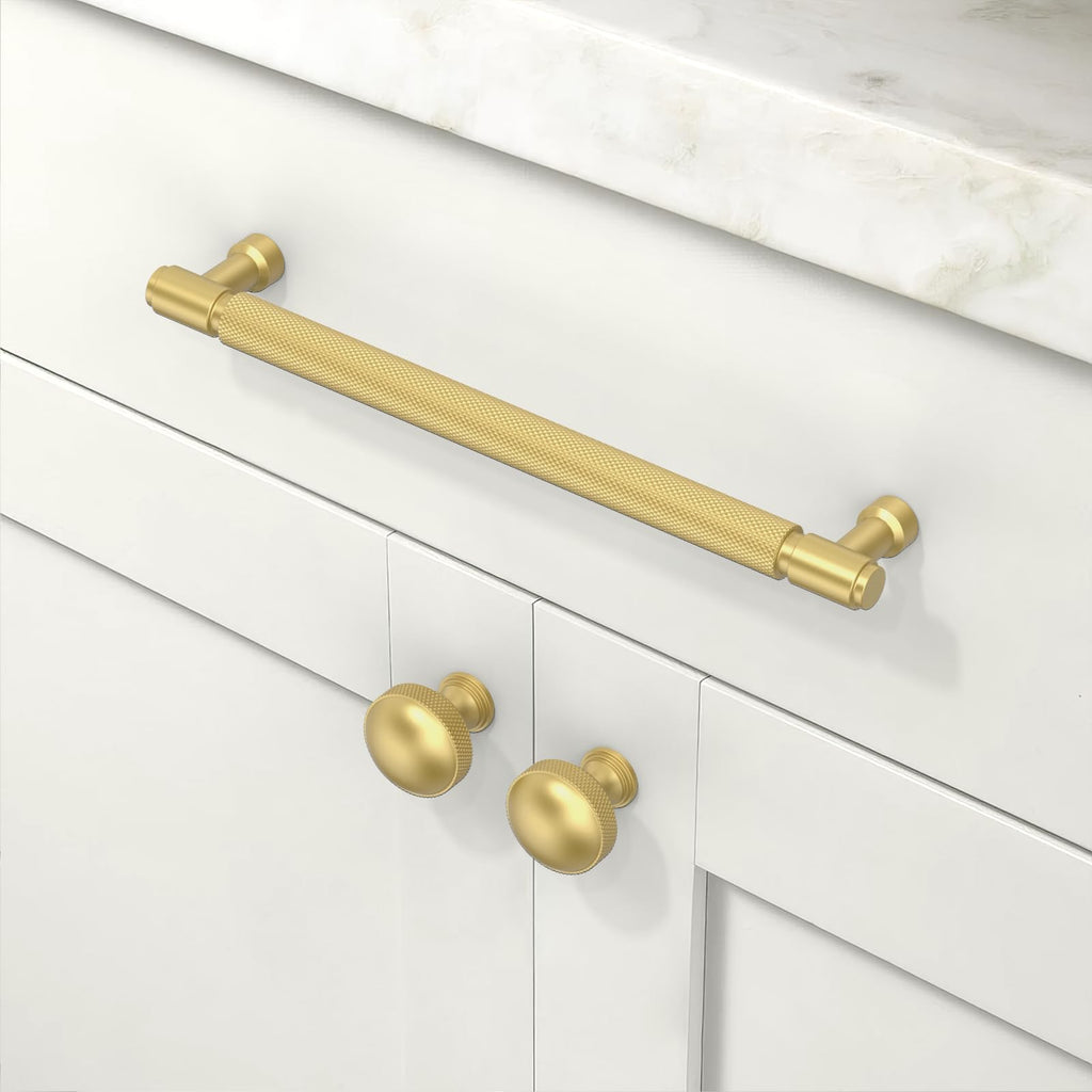 10 Pack Brushed Gold Knurled Cabinet Pulls 8 Inch(203mm) Kitchen Cabinet Handles Cabinet Hardware for Drawer Pulls
