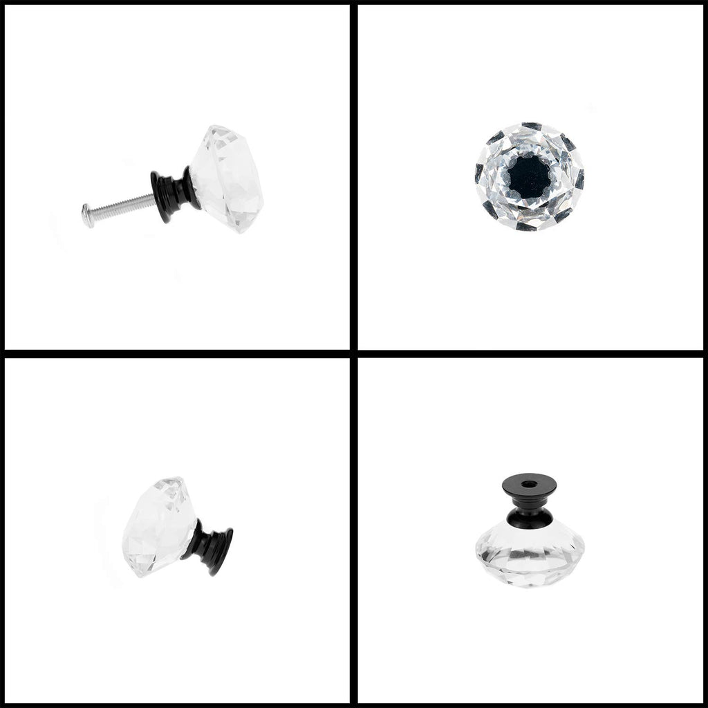 6 Pack Drawer Knobs Diamond Shaped Crystal Glass 30mm Cabinet Knobs Pull Handles (30 mm, 6 Pack, Black)
