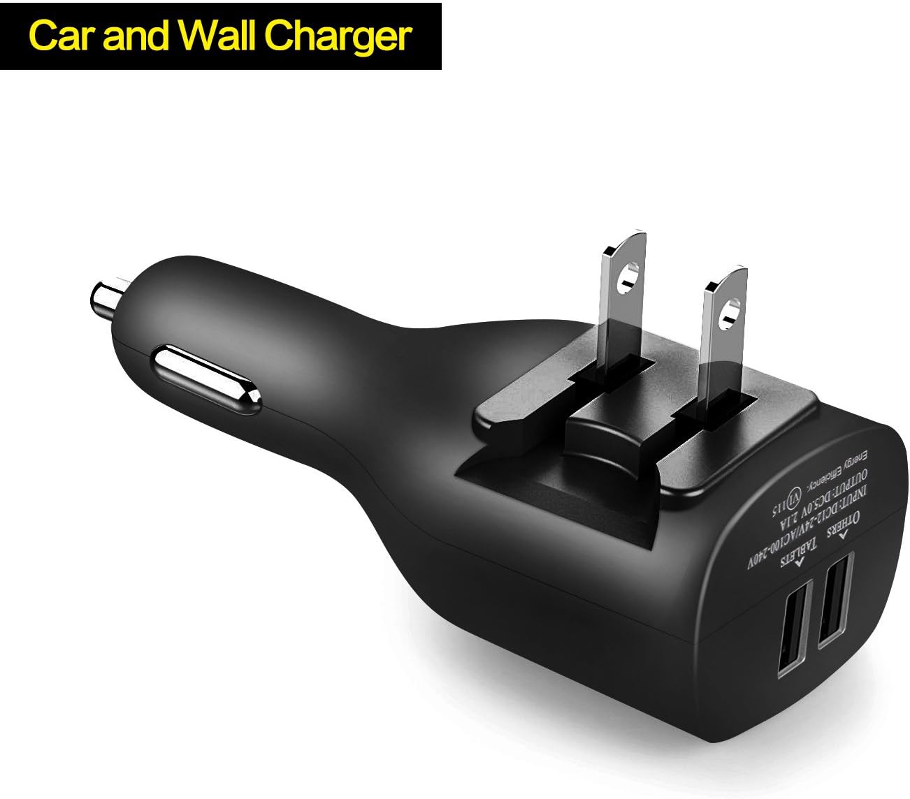 2Pack USB Car Charger, 2-in-1 Portable With Foldable Plug Wall Charger for iPhone X XR XS 7 8 Plus Note 8 9 Galaxy S8