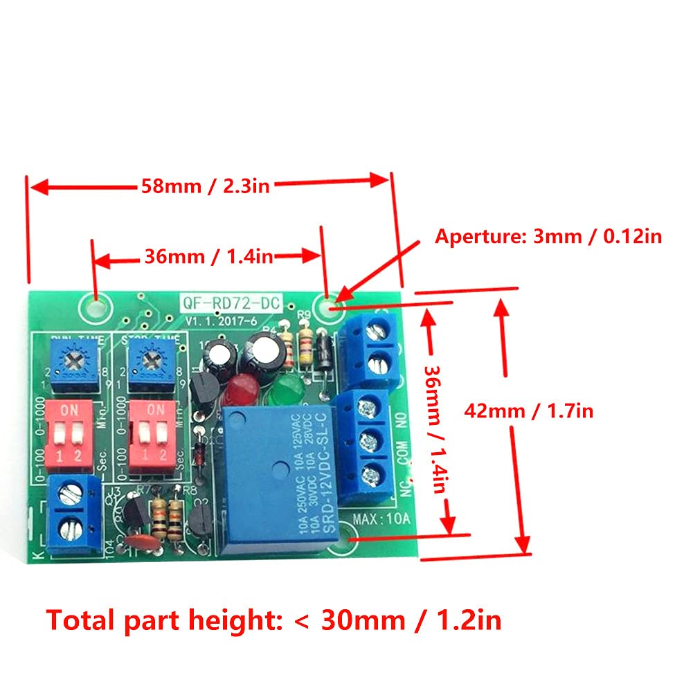 RD72-DC-12V Infinite Cycle ON Off Relay Module, DC 12V Adjustable Delay Time Trigger Delay Switch Infinite Loop Relay