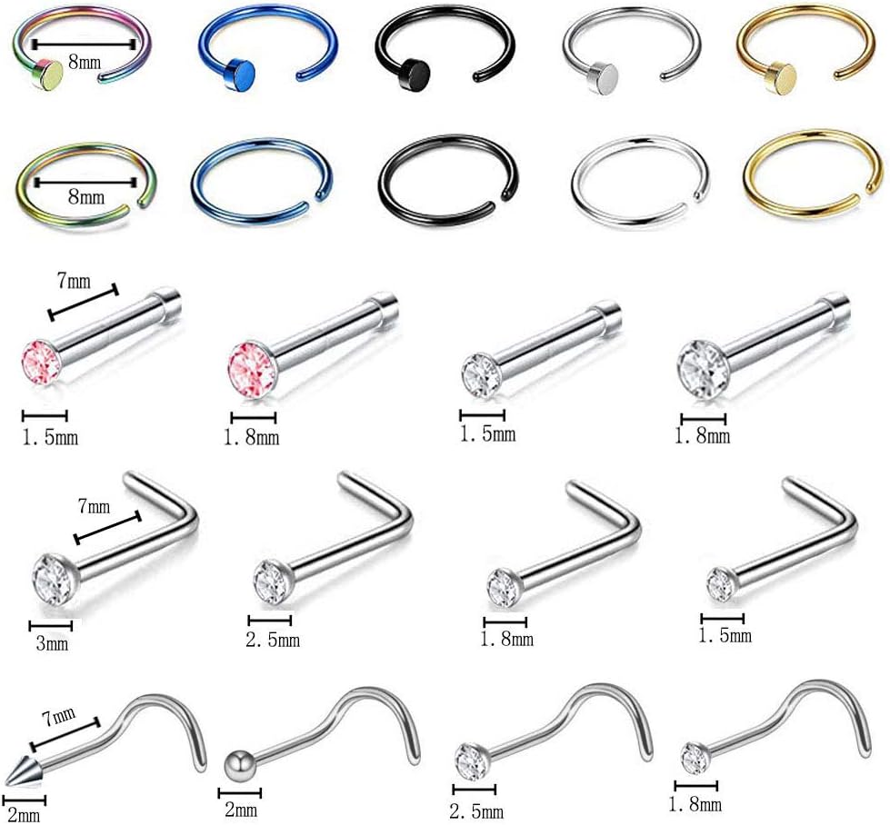 Professional Body Piercing Kit - 46Pcs 316L Surgical Steel Nose Lip Piercing Set with Needles (18G/20G), Clamps