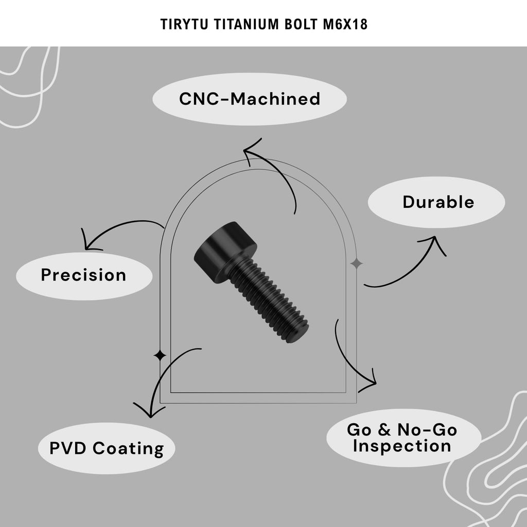 TIRYTU Lightweight Titanium Bolts M6x18 Hex Socket Screws, Black, 6PC