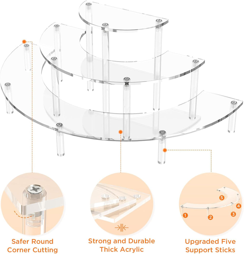 3 Tier Acrylic Display Risers 1 Pack, Half Moon Cupcake Stand | Clear Perfume Organizer, Dessert Stand for Display