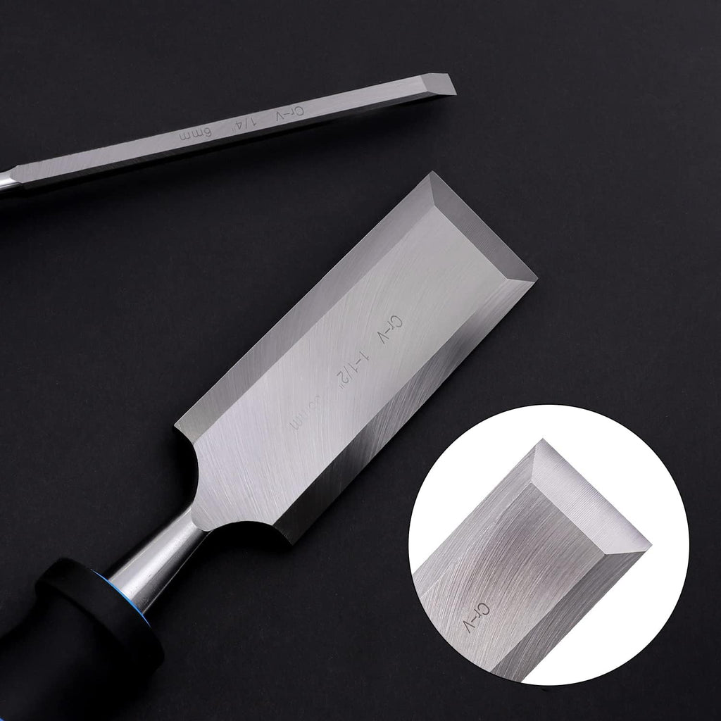 8-Piece Wood Chisel Set for Woodworking, with Honing Guide, Sharpening Stone and Storage Case, 1/4" - 1-1/2"