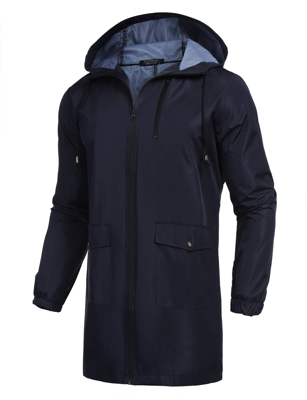 Men's Lightweight Rain Jacket Elastic Drawstring Long Raincoat Men Waterproof