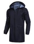 Men's Lightweight Rain Jacket Elastic Drawstring Long Raincoat Men Waterproof